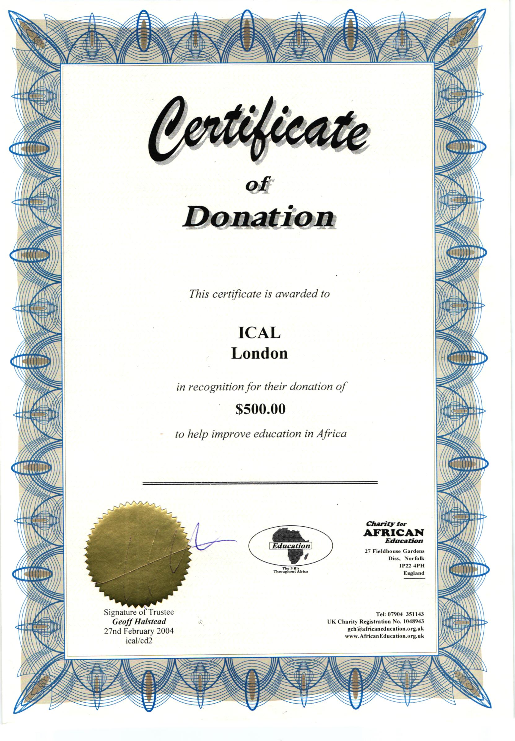 Certificate of Donation
